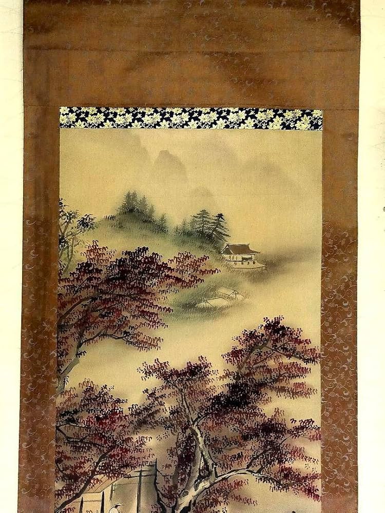 模写】掛軸竹内栖鳳紅葉桐箱付き掛け軸骨董品